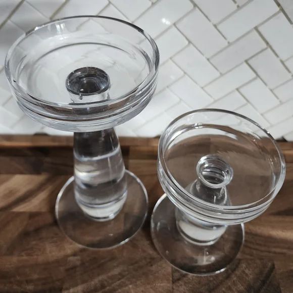 Set of 2 Krosno Poland Clear Glass Candle Holders - Picture 2 of 4